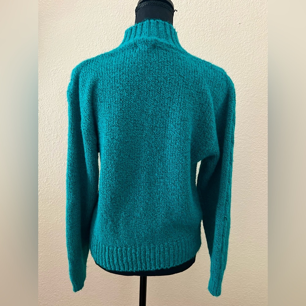 Vintage 80s TJW for Mervyn’s Women’s Turquoise Mock Neck Cable Knit Sweater SM - Picture 8 of 11